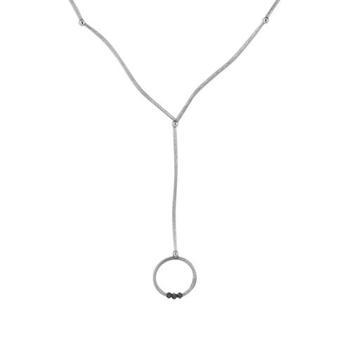 Les Poulettes Bijoux - Collier Cravate Anneau En Argent Brossé Et 3 Diamants Noirs