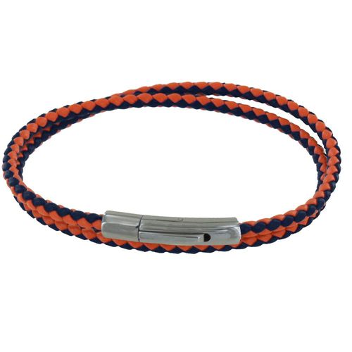 Les Poulettes Bijoux - Bracelet Homme Double Tour Bicolore Cuir Tréssé Rond Pour Poignet 19cm