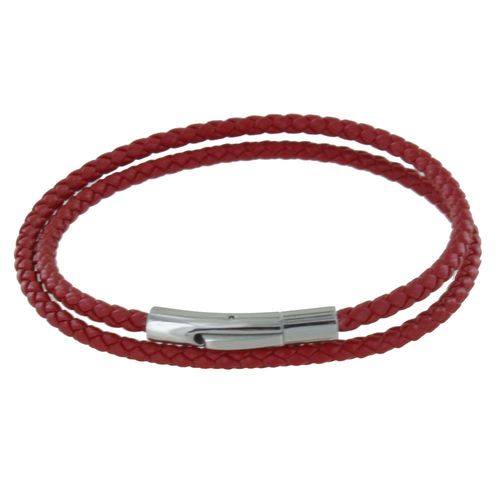 Les Poulettes Bijoux - Bracelet Homme Double Tour Cuir Tréssé Rond Pour Poignet 19cm