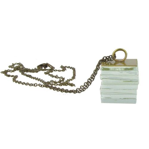 Les Poulettes Bijoux - Collier Cube En Laiton Et Verre Feuilleté Transparent
