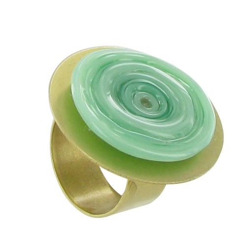 Les Poulettes Bijoux - Bague Disque En Laiton Pâte De Verre Vert D'eau