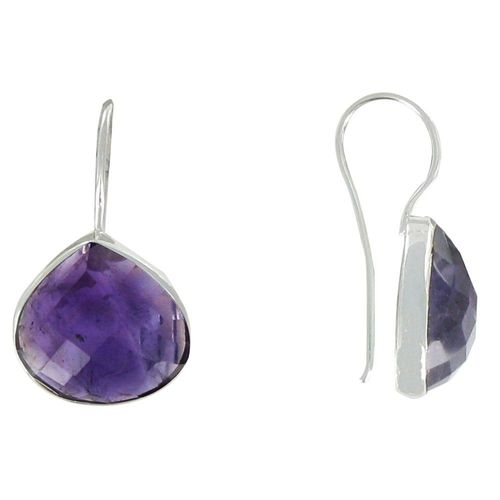 Les Poulettes Bijoux - Boucles D'oreilles Crochet Argent Goutte D'améthyste Facetté