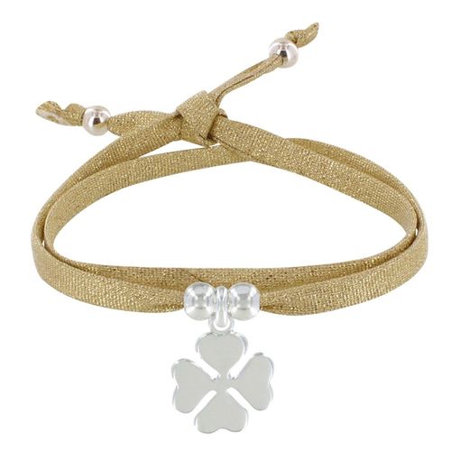 Les Poulettes Bijoux - Bracelet Double Tour Lien Lurex Et Trèfle Argent