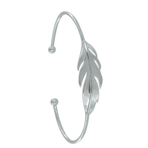 Les Poulettes Bijoux - Bracelet Argent Rhodié Demi Jonc Plume