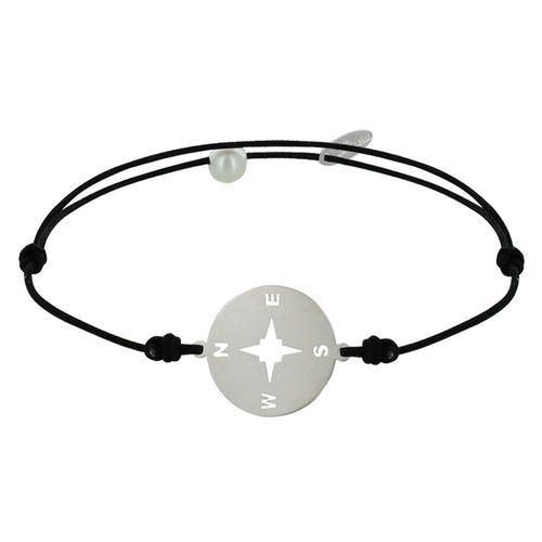 Les Poulettes Bijoux - Bracelet Lien Médaille Argent Ronde Rose Des Vents