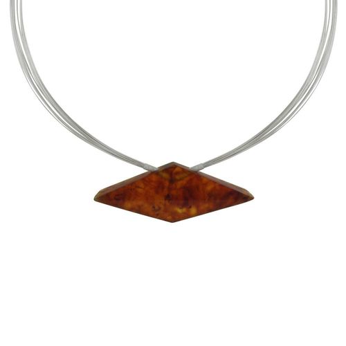 Les Poulettes Bijoux - Grand Collier Multi-Fils Argent Losange D'ambre