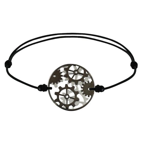 Les Poulettes Bijoux - Bracelet Lien Homme Rouages Médaille Réversible Argent Et Ruthénium