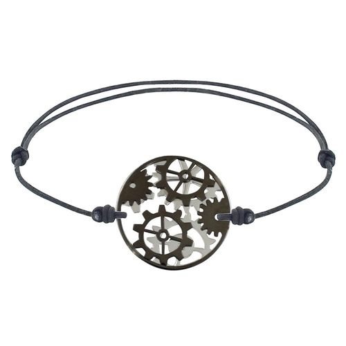 Les Poulettes Bijoux - Bracelet Lien Homme Rouages Médaille Réversible Argent Et Ruthénium