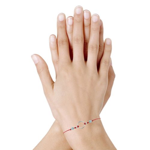 Les Poulettes Bijoux - Bracelet Lien Cercle Argent Et Deux Perles Facettées De Larimar