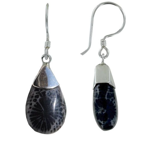 Les Poulettes Bijoux - Boucles D'oreilles Argent Petite Goutte Bombée Coquillage Teinté Noir