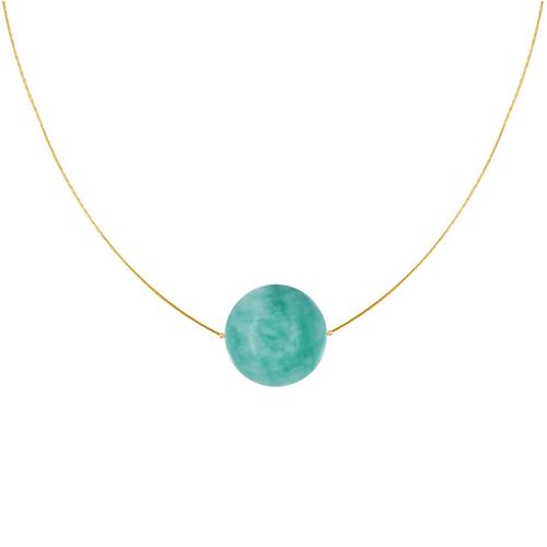 Les Poulettes Bijoux - Collier Plaqué Or Perle D'amazonite Solitaire 13 Mm