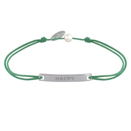 Les Poulettes Bijoux - Bracelet Lien Plaque Incurvé En Argent Gravé Happy