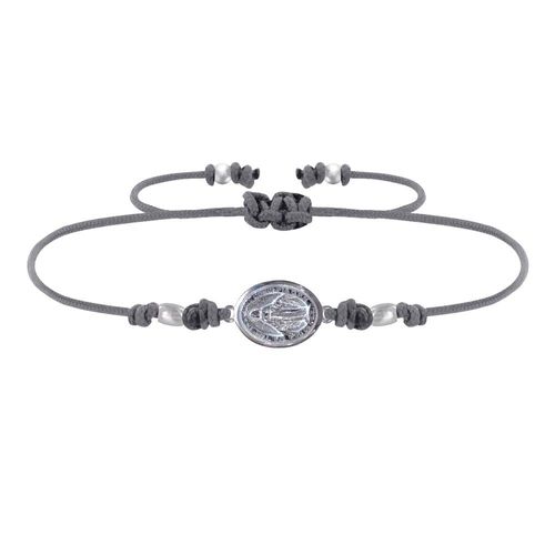 Les Poulettes Bijoux - Bracelet Lien Médaille Argent Ovale Vierge Miraculeuse