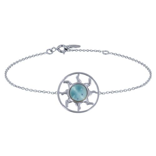 Les Poulettes Bijoux - Bracelet Argent Médaille Ronde Soleil Ajouré Et Demi Perle De Larimar