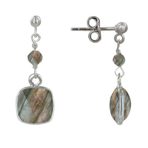 Les Poulettes Bijoux - Boucles D'oreilles Argent Perle Et Pavé De Labradorite Facetté