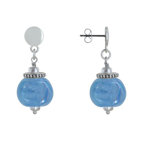 Les Poulettes Bijoux - Boucles D'oreilles Clous Métal Argenté Et Grosses Perles En Céramique