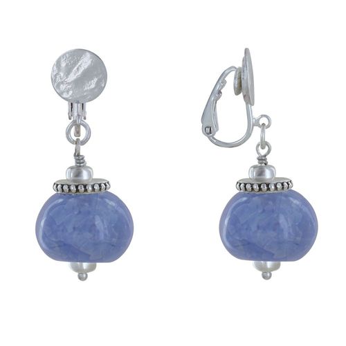 Les Poulettes Bijoux - Boucles D'oreilles Clip Métal Argenté Et Grosses Perles En Céramique