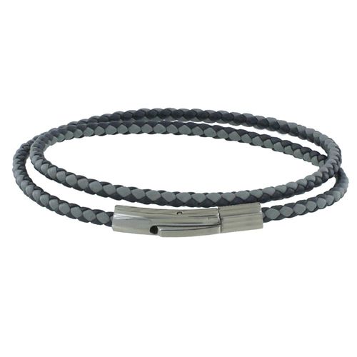 Les Poulettes Bijoux - Bracelet Homme Double Tour Bicolore Cuir Tréssé Rond Pour Poignet 19cm