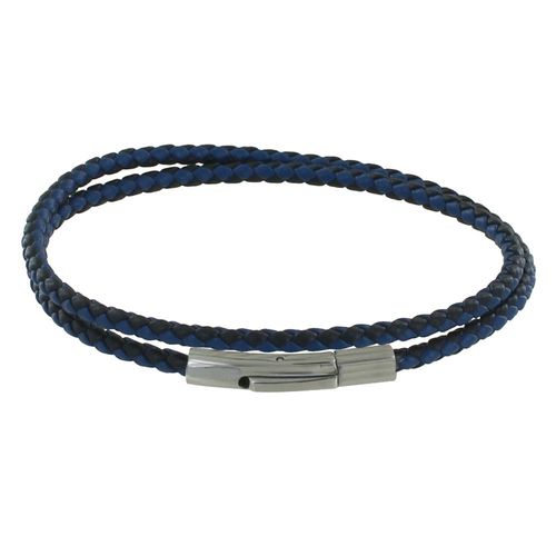 Les Poulettes Bijoux - Bracelet Homme Double Tour Bicolore Cuir Tréssé Rond Pour Poignet 19cm