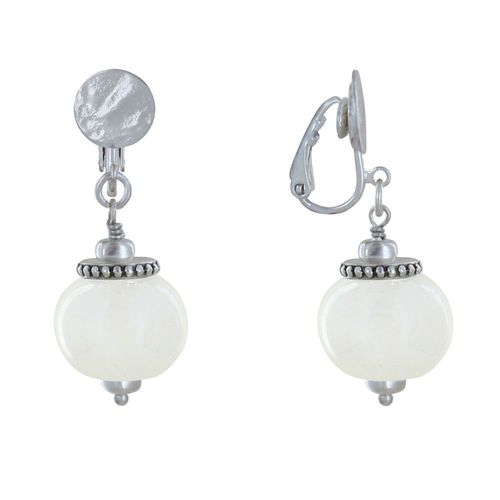 Les Poulettes Bijoux - Boucles D'oreilles Clip Métal Argenté Et Grosses Perles En Céramique