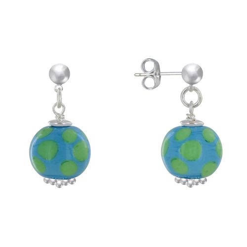 Les Poulettes Bijoux - Boucles D'oreilles Clous Métal Argenté Perles En Céramique À Pois