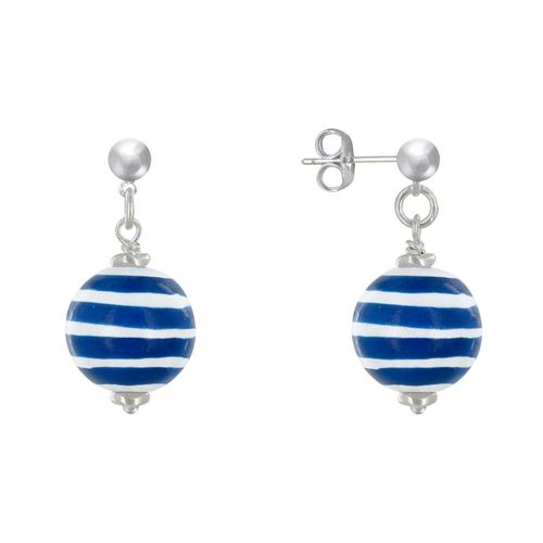 Les Poulettes Bijoux - Boucles D'oreilles Clous Métal Argenté Perles En Bois Marinière