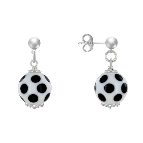 Les Poulettes Bijoux - Boucles D'oreilles Clous Métal Argenté Perles En Céramique À Pois