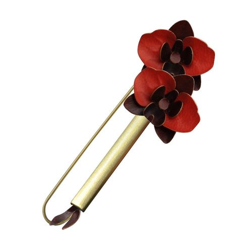 Les Poulettes Bijoux - Broche Laiton Tube Et Orchidées En Cuir