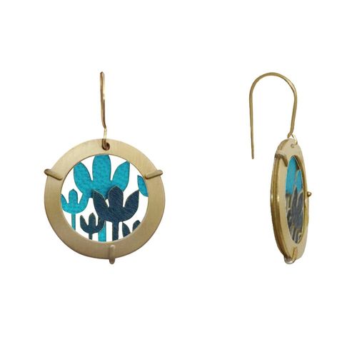 Les Poulettes Bijoux - Boucles D'oreilles Laiton Anneau Et Fleurs En Cuir