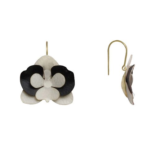 Les Poulettes Bijoux - Boucles D'oreilles Laiton Orchidée En Cuir