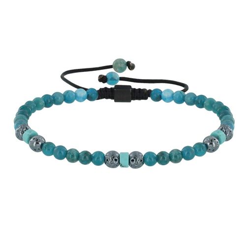 Les Poulettes Bijoux - Bracelet Lien Homme Perles Rondes Acier Et Apatite