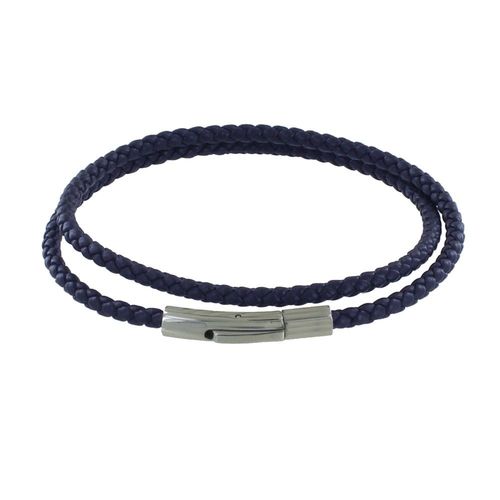 Les Poulettes Bijoux - Bracelet Homme Double Tour Cuir Tréssé Rond Pour Poignet 19cm