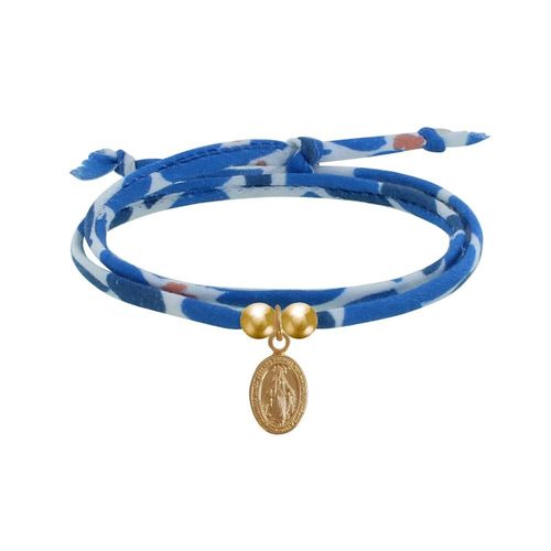 Les Poulettes Bijoux - Bracelet Double Tour Lien Liberty Et Petite Médaille Vierge Miraculeuse Plaqué Or