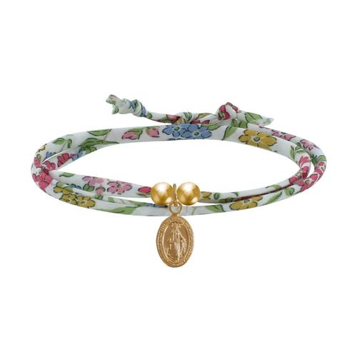 Les Poulettes Bijoux - Bracelet Double Tour Lien Liberty Et Petite Médaille Vierge Miraculeuse Plaqué Or