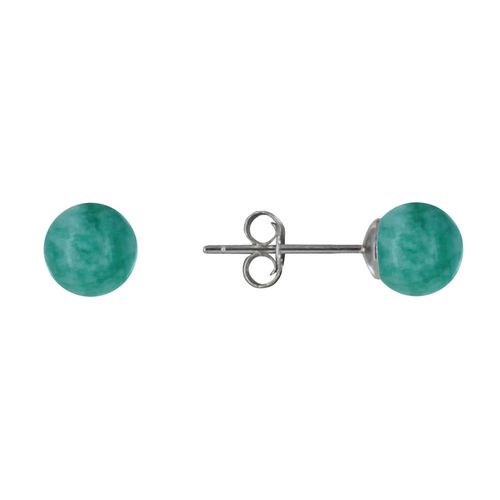 Les Poulettes Bijoux - Boucles D'oreilles Clou Argent Rhodié Et Perles D'amazonite 6 Mm