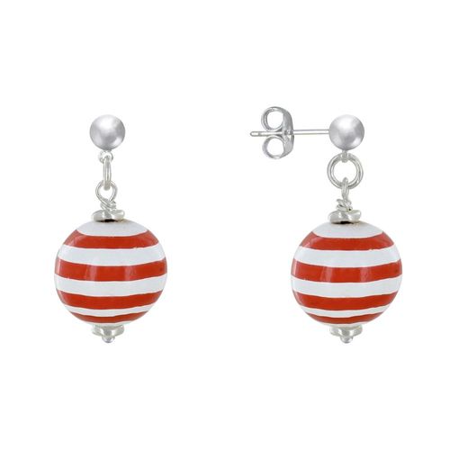 Les Poulettes Bijoux - Boucles D'oreilles Clous Métal Argenté Perles En Bois Marinière