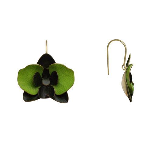 Les Poulettes Bijoux - Boucles D'oreilles Laiton Orchidée En Cuir