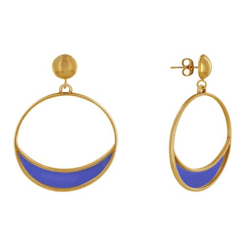 Les Poulettes Bijoux - Boucles D'oreilles Clous Métal Doré Cercle Et Croissant De Lune Translucide Coloré