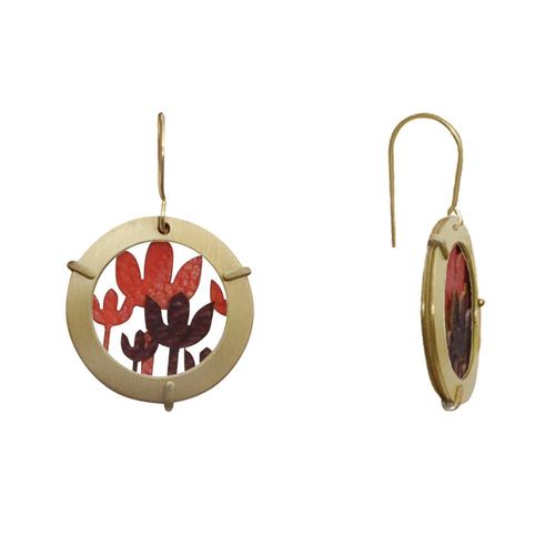 Les Poulettes Bijoux - Boucles D'oreilles Laiton Anneau Et Fleurs En Cuir