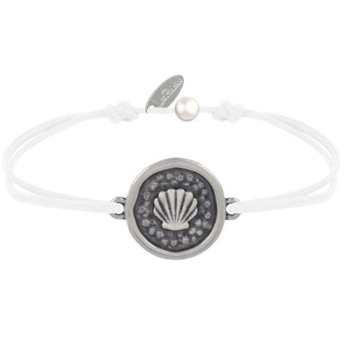Les Poulettes Bijoux - Bracelet Lien Médaille Ronde Laiton Argenté Coquillage