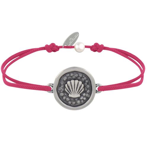 Les Poulettes Bijoux - Bracelet Lien Médaille Ronde Laiton Argenté Coquillage