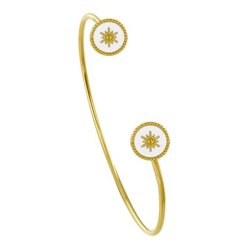 Les Poulettes Bijoux - Bracelet Demi Jonc Plaqué Or Soleil Émail Blanche