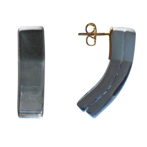 Les Poulettes Bijoux - Boucles D'oreilles Laiton Feuilleté Rectangle En Verre Noir