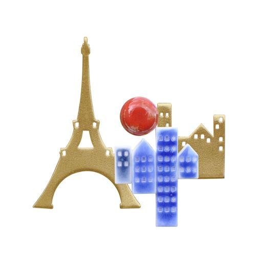 Les Poulettes Bijoux - Broche Laiton Paris Petites Maisons En Porcelaine