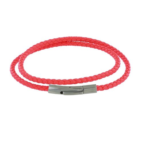 Les Poulettes Bijoux - Bracelet Femme Double Tour Cuir Tréssé Rond Pour Poignet De 18cm