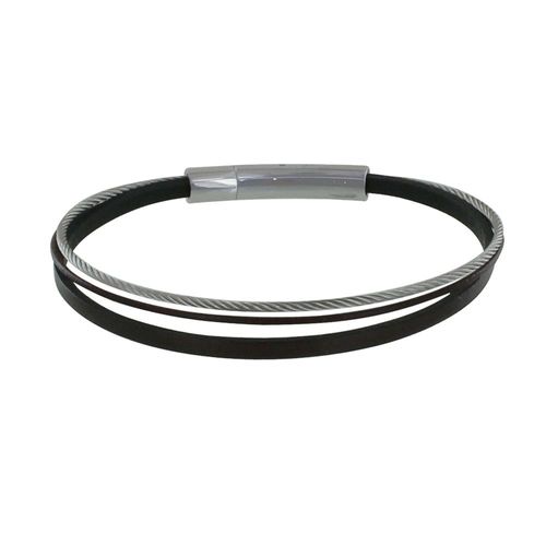 Les Poulettes Bijoux - Bracelet Homme Cuir Simple Et Câble Acier Inoxydable