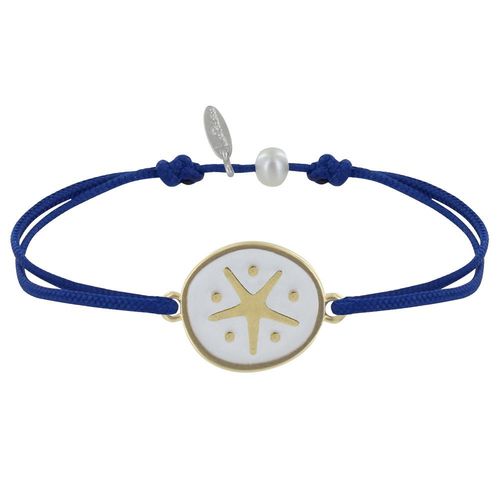 Les Poulettes Bijoux - Bracelet Lien Médaille En Laiton Etoile Émaillée Blanche