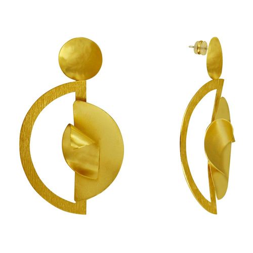 Les Poulettes Bijoux - Boucles D'oreilles Laiton Doré Demi Lune Superposée