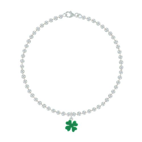 Les Poulettes Bijoux - Bracelet Argent Petites Perles Et Sa Breloque Mini Trèfle Émaillée Vert