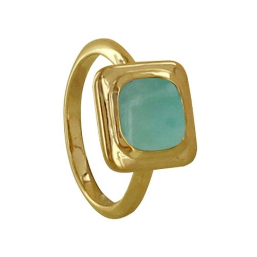 Les Poulettes Bijoux - Bague Plaqué Or Carré Et Son Amazonite
